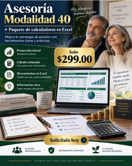 Asesoría Modalidad 40 más paquete de calculadoras Excel por $299