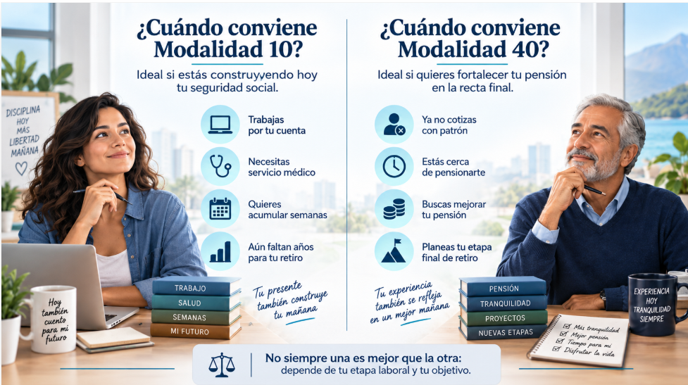 ¿Cuándo conviene la Modalidad 10 y cuándo la Modalidad 40 del IMSS?